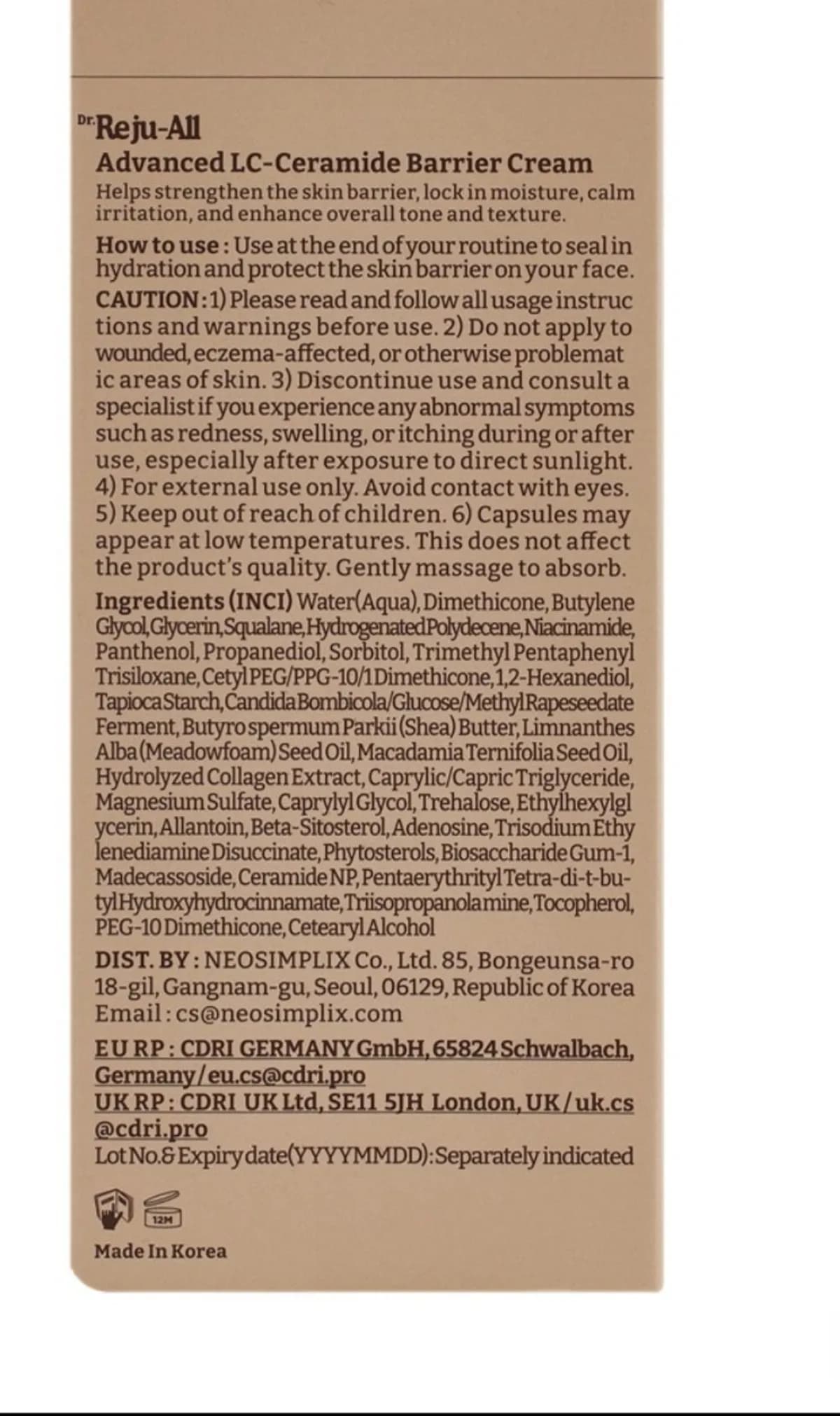 Dr. Reju-All Advanced LC-Ceramide Barrier Cream