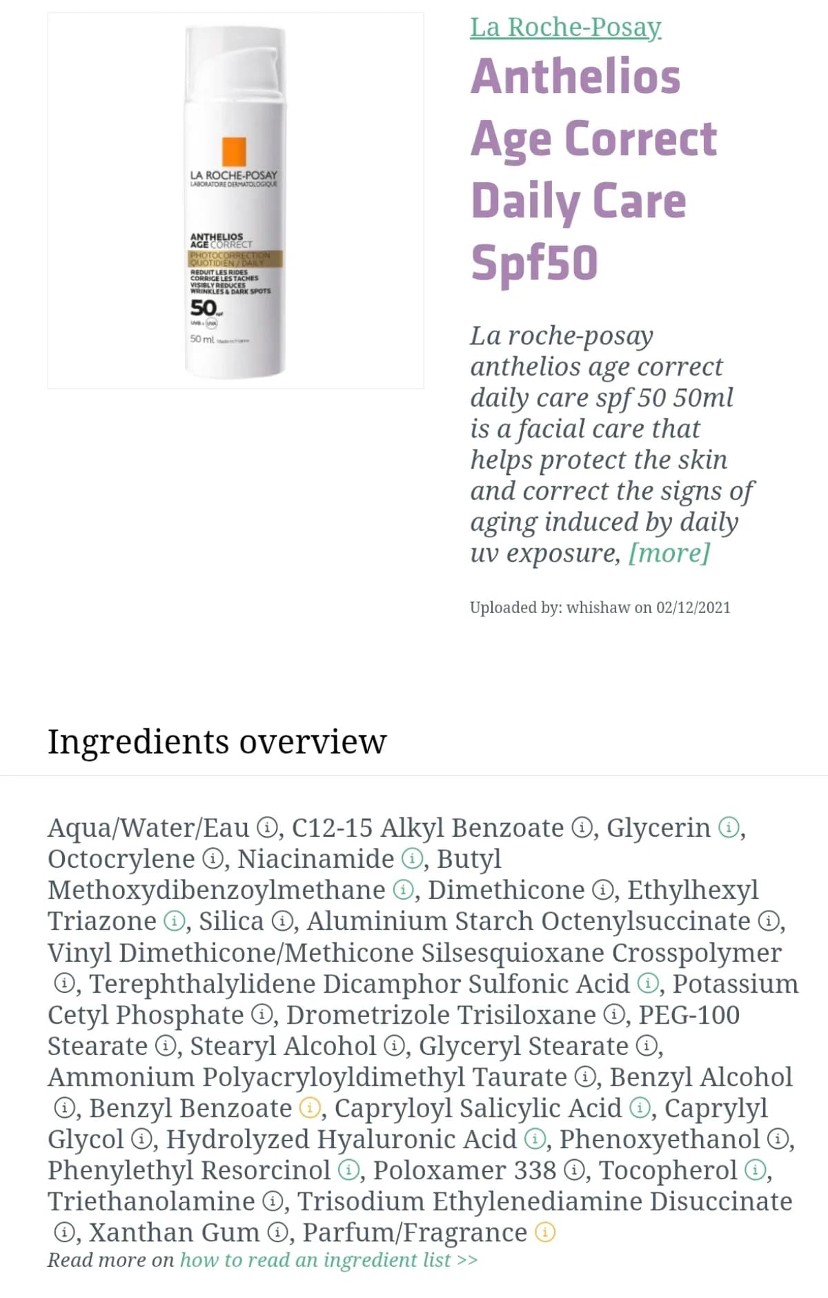 La Roche-Posay Anthelios Age Correct Daily Care SPF 50