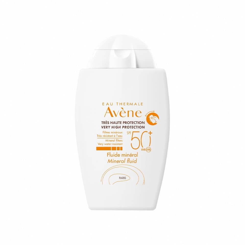 Avene 雅漾 全效極護物理防曬液 SPF50+ - 產品正面包裝 | cosGlint