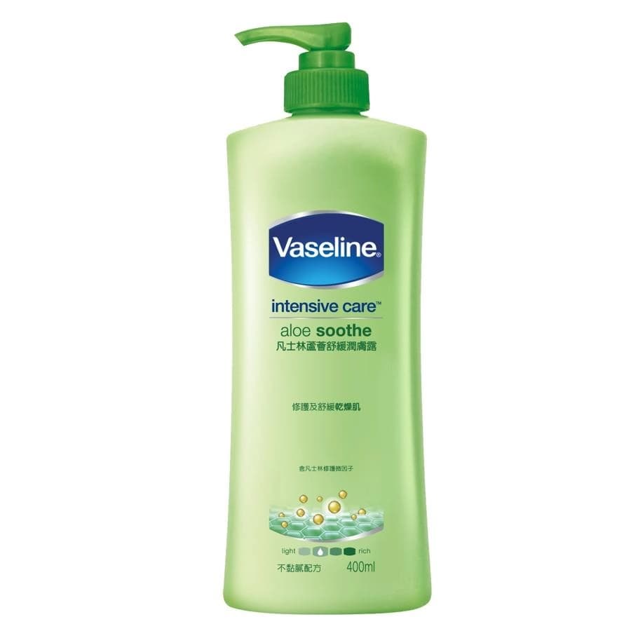 Vaseline 凡士林 Intensive Care Aloe Soothe 蘆薈舒緩潤膚露 - 產品正面包裝 | cosGlint