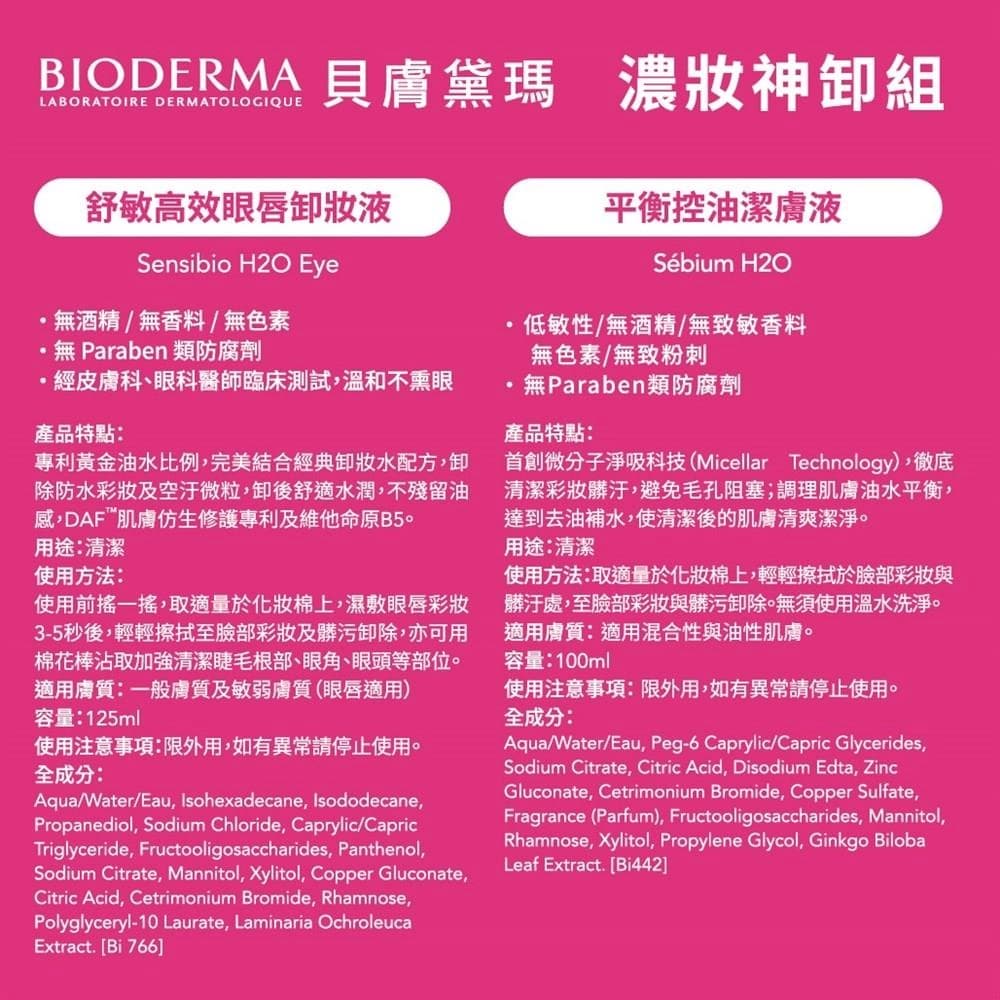 BIODERMA 濃妝神卸組 (包括 Sensibio H2O Eye 和 Sébium H2O)