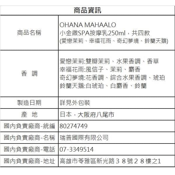 小金緻SPA按摩乳250ml