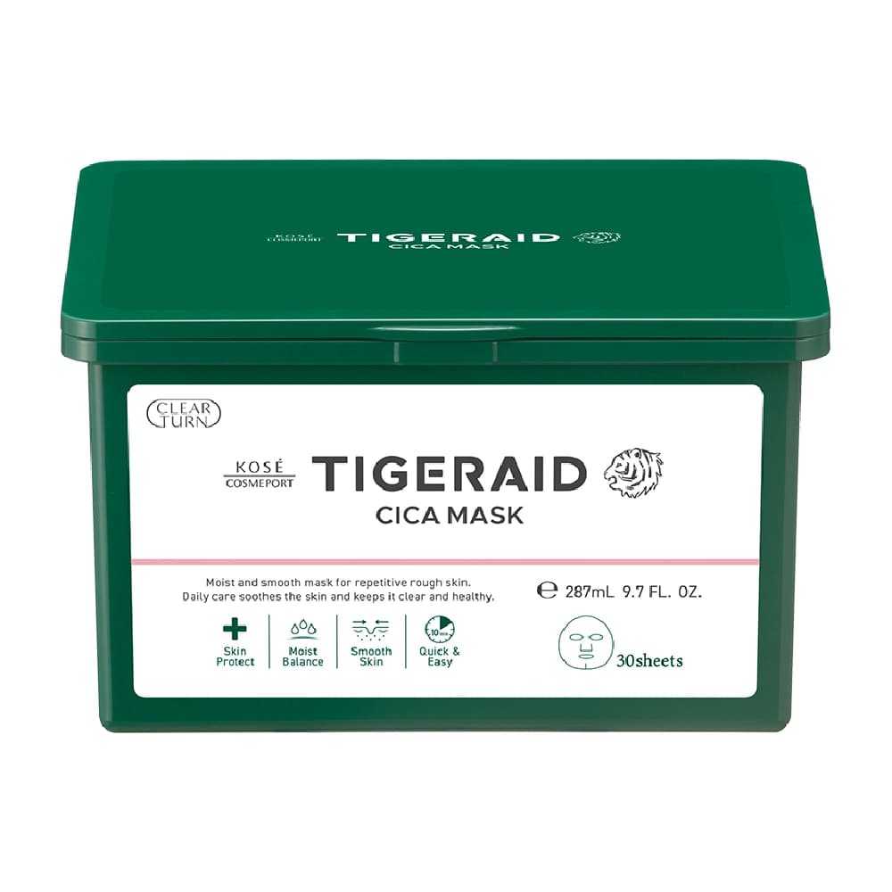 KOSE COSMEPORT KOSE高絲TIGERAID-老虎草舒緩修護面膜30枚入 - 產品正面包裝 | cosGlint