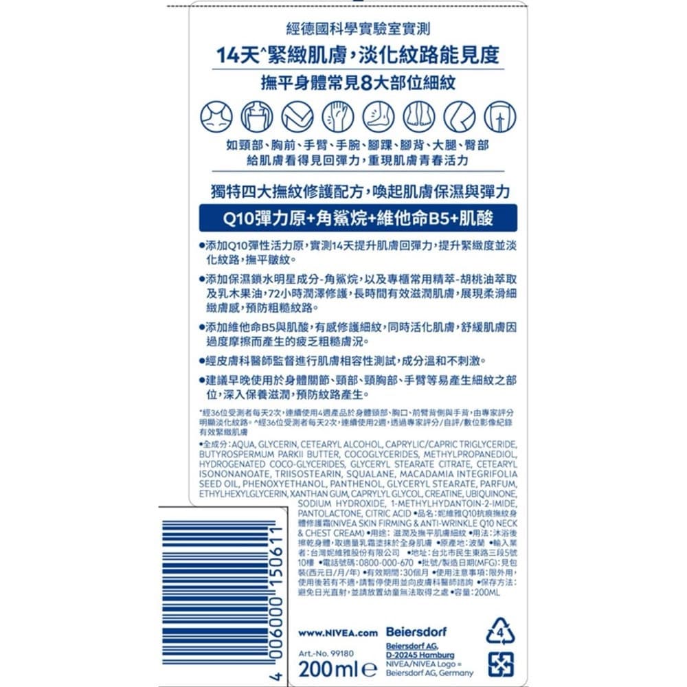 妮維雅Q10抗痕撫紋身體修護霜