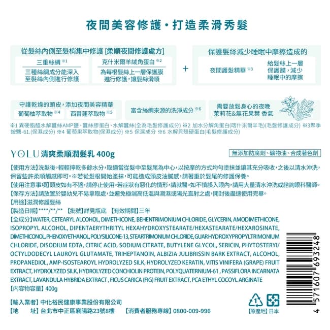 YOLU清爽柔順潤髮乳400g