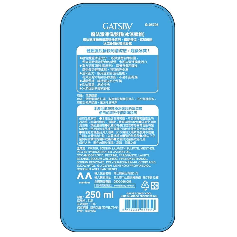 GATSBY魔法激凍洗髮精（冰涼蜜桃）