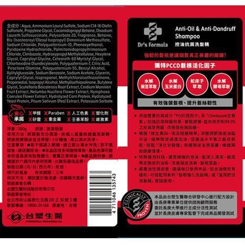 好給利限定!Dr’s Formula台塑生醫 控油抗屑洗髮精-2款可選